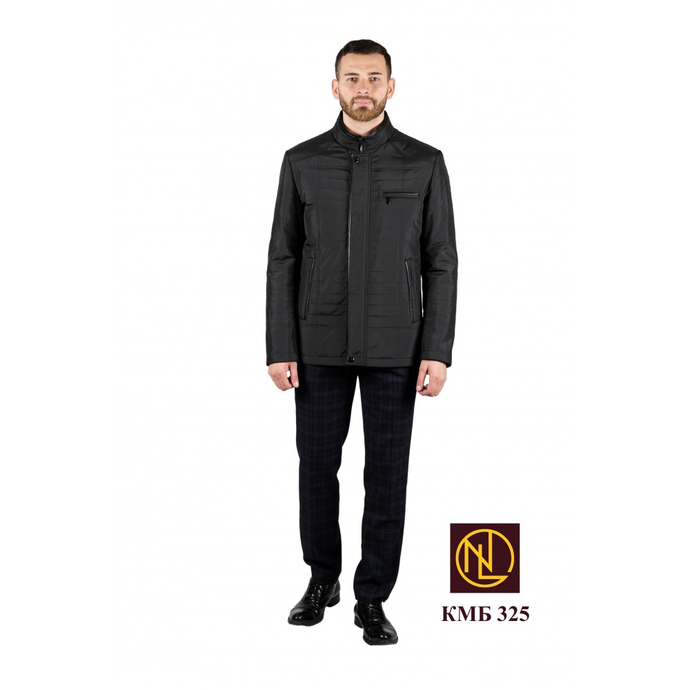 Мужские демисезонные чёрные куртки оптом от производителя (Москва) из плотной водоотталкивающей матовой ткани КМБ 325
