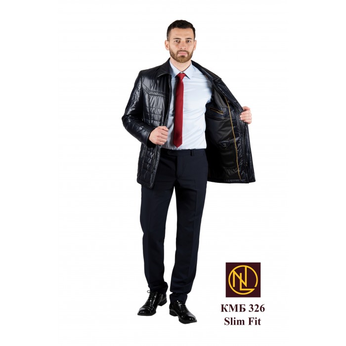 Мужские весенне-осенние классические куртки тёмно-синего цвета с английским отложным воротником оптом от производителя NowaLLmen 2022-2023 КМБ 326.