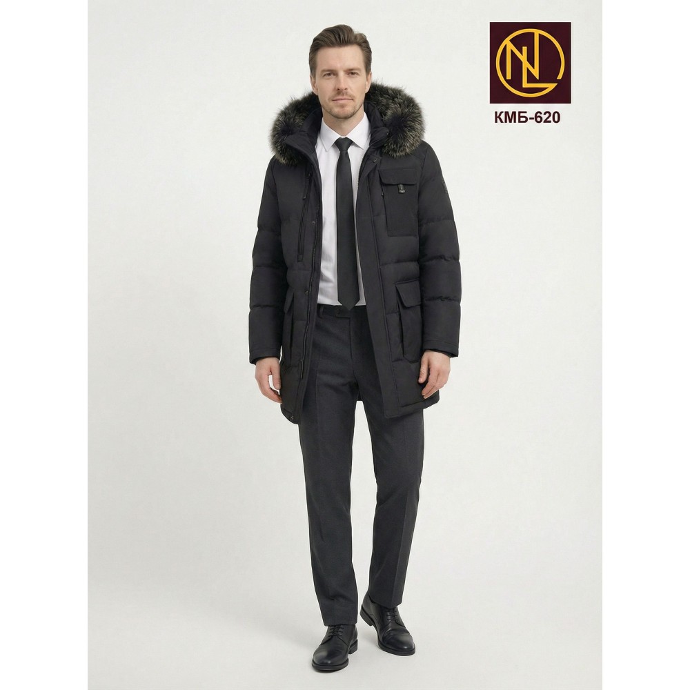 Куртка мужская с капюшоном и мехом енота ЗИМА 2026 арт. КМБ 620
