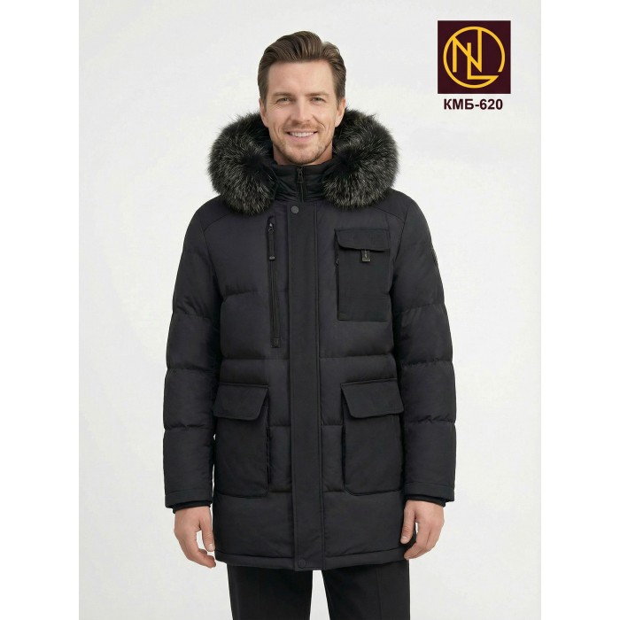 Куртка мужская с капюшоном и мехом енота ЗИМА 2026 арт. КМБ 620