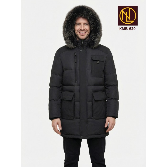 Куртка мужская с капюшоном и мехом енота ЗИМА 2026 арт. КМБ 620
