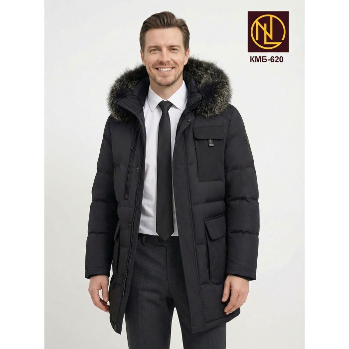 Куртка мужская с капюшоном и мехом енота ЗИМА 2026 арт. КМБ 620