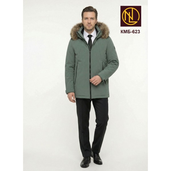 Куртка мужская с капюшоном и мехом енота ЗИМА 2026 арт. КМБ 623