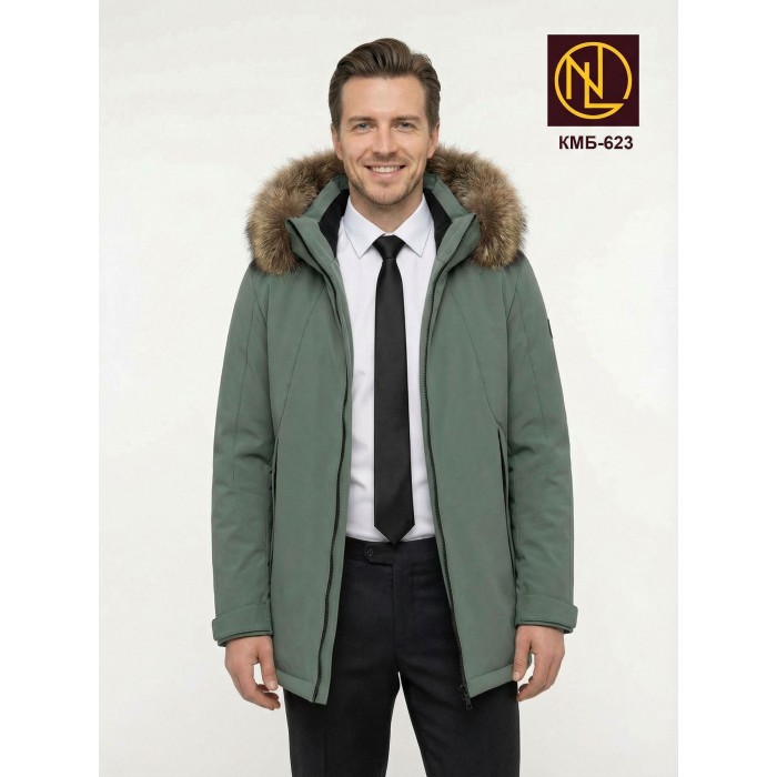 Куртка мужская с капюшоном и мехом енота ЗИМА 2026 арт. КМБ 623
