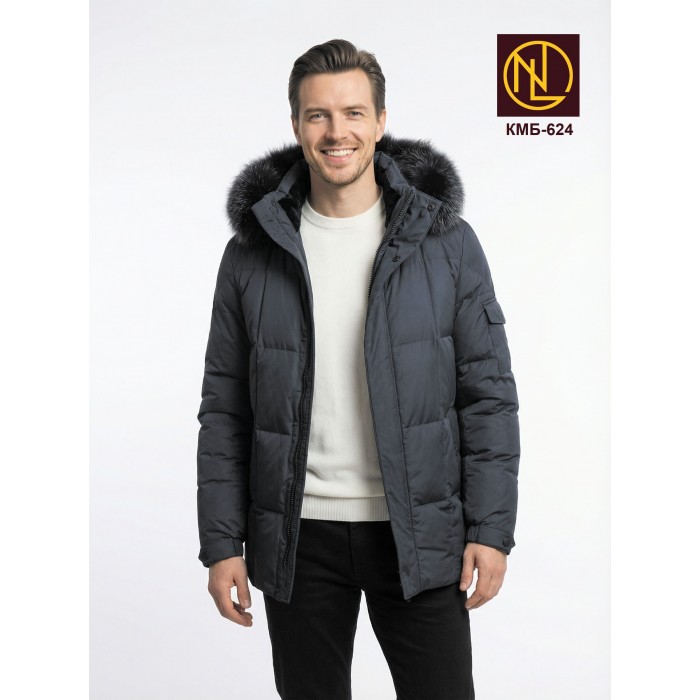 Куртка мужская с капюшоном с мехом енота ЗИМА 2026 арт. КМБ 624