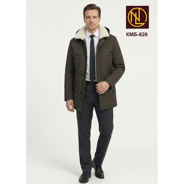 Куртка мужская с воротником стойкой, капюшоном и мехом мутон ЗИМА 2026 арт. КМБ 626