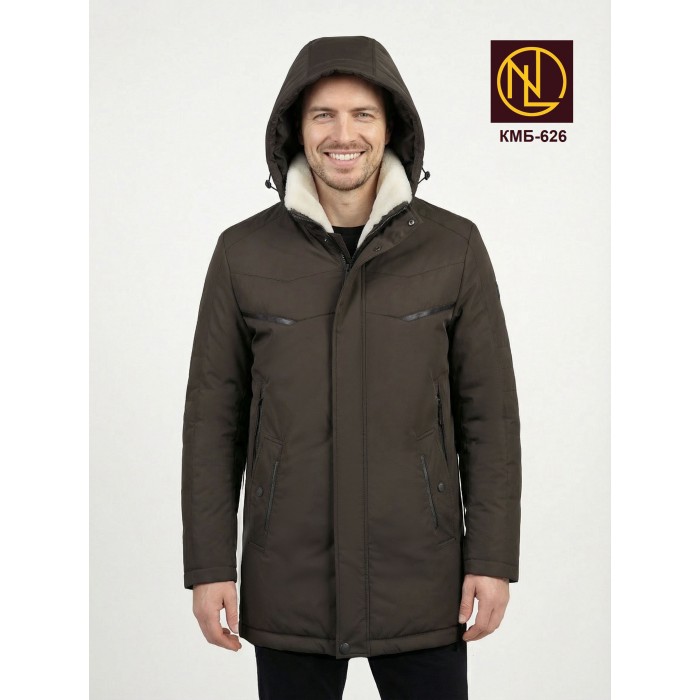Куртка мужская с воротником стойкой, капюшоном и мехом мутон ЗИМА 2026 арт. КМБ 626